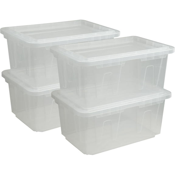 CX 4-Pack 60 Qt Heavy Duty Clear Storage Container with Snap-Tight Lid, Stackable Storage Bins, Made in USA (15 Gallon, 17.2" D x 25.7" W x 12" H)