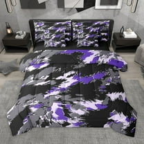 Manfei Graffiti Splash 7-Piece Bedding Comforter Set for Teens Female Men,Abstract Camouflage King Bedding Sets,Black Purple Grey Ultra Soft Bed Sheets,Ultra Soft Home Decor,Reversible