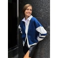 thumbnail image 1 of Suéter holgado informal de otoño e invierno con contraste de moda, chaqueta de punto sencilla a rayas para mujer, 1 of 6