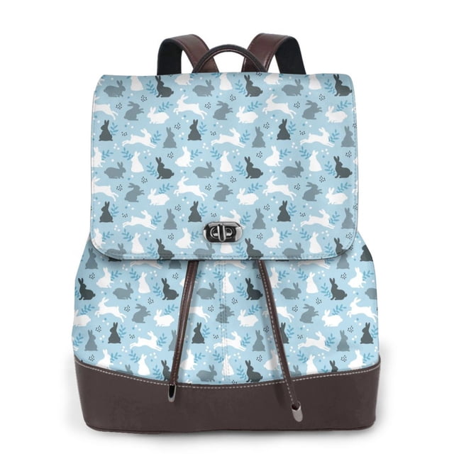 Balery Black White Gray Rabbit Mochila de Cuero para Mujeres, Gran Capacidad, Bolsa de Viaje Multifuncional, Mochila de Cuero y Bolsa de Hombro para Mujeres