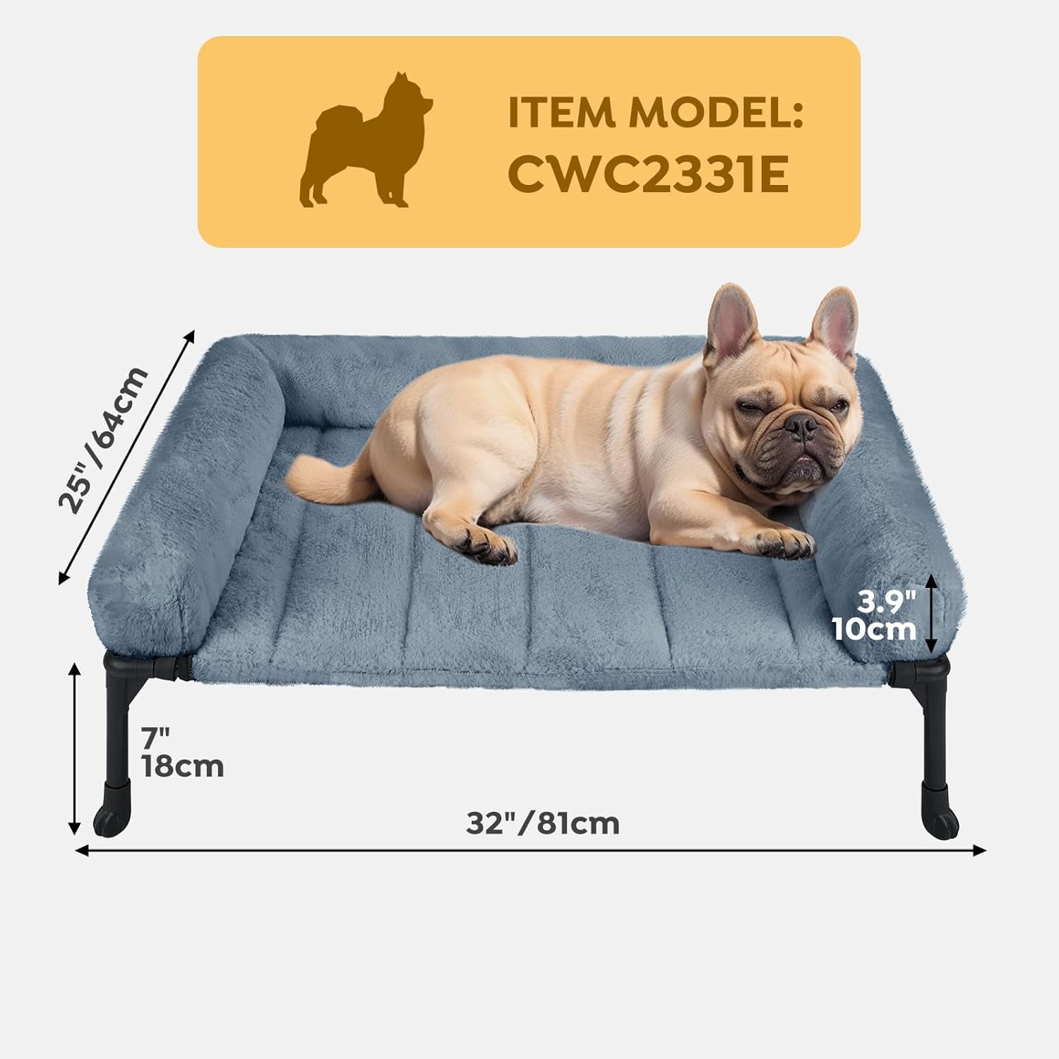 Orthopedic Elevated Dog Bed with Fluffy Plush Bolster Cushion, Indoor Raised Dog Beds for Large Dogs, Soft Pet Sofa Cot with Removable Washable Mat, No-Slip Feet, 49 x 33 inches, Cream White
