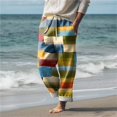 thumbnail image 4 of Yellow Dress Pants For Men, Linen Cargo Pants Men, Men's Summer Beach Drawstring Elastic Waist Pattern Color Block Geometric Pattern Breathable Soft Holiday Fashion Micro Elastic Pants, 4 of 4