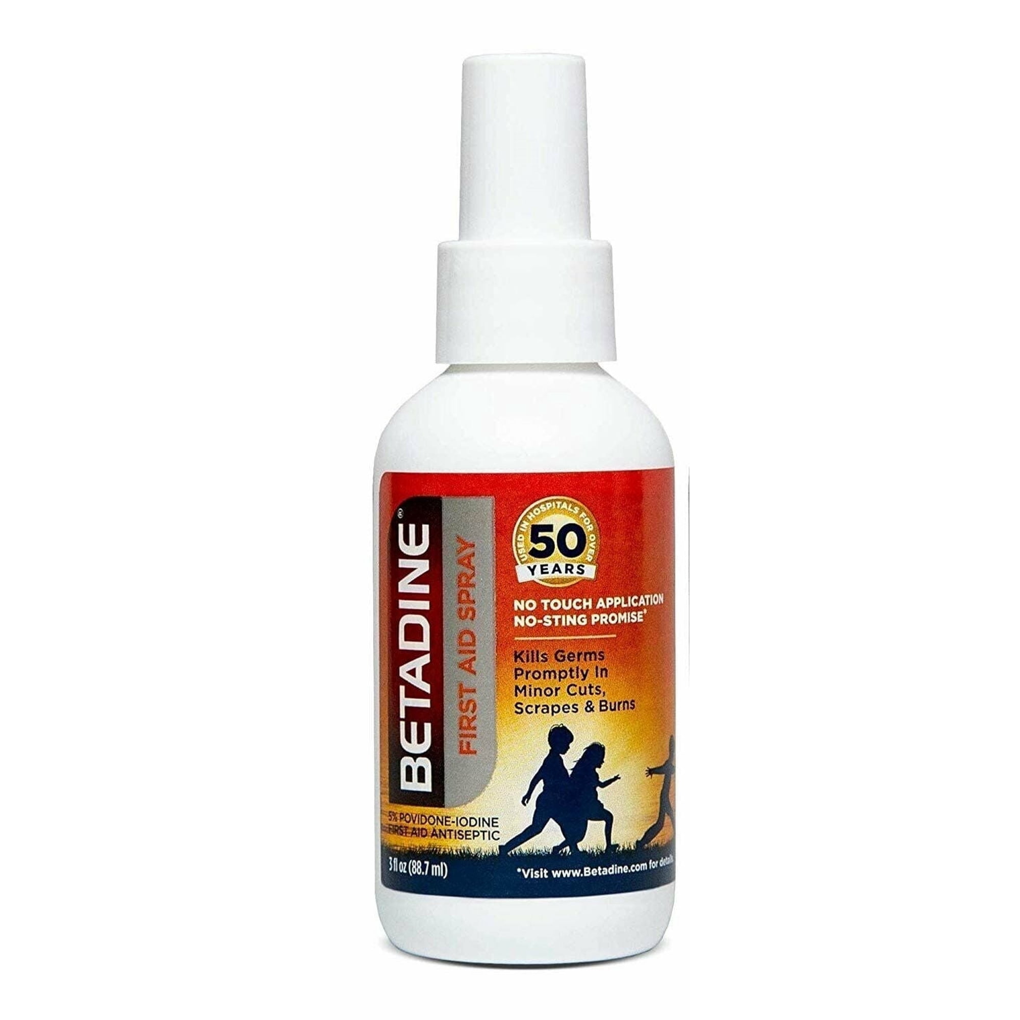 Betadine Antiseptic First Aid Spray, Povidone-iodine 5%, Infection Protection, Kills Germs In Minor Cuts Scrapes And Burns, No Sting Promise, No Alcohol or Hydrogen Peroxide, 3 FL OZ