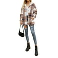 thumbnail image 3 of KOMOO Women Plaid Flannel Hooded Jacket Long Sleeve Drawstring Plaid Long Jackets Fall Winter Warm Coat, 3 of 5