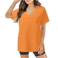 thumbnail image 2 of Rciityk Orange Work Scrub Shirts for Women Regular Nursing Uniform Tops Summer Short Sleeve V Neck Solid Tops Medicals Scrub Stretch Work Tops with Pockets, 2 of 5