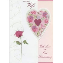 Designer Greetings Pink Foil Heart Inside Floral Heart Die Cut Short Fold Wedding Anniversary Congratulations Card for My Wife