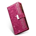 thumbnail image 6 of Wallet Case For iPhone 16e ,Glitter Sparkly Bling Flip Leather Zipper Pocket Magnetic Wallet Case with 9 Card Slot Kickstand Strap Phone Case For iPhone 16e, 6 of 16