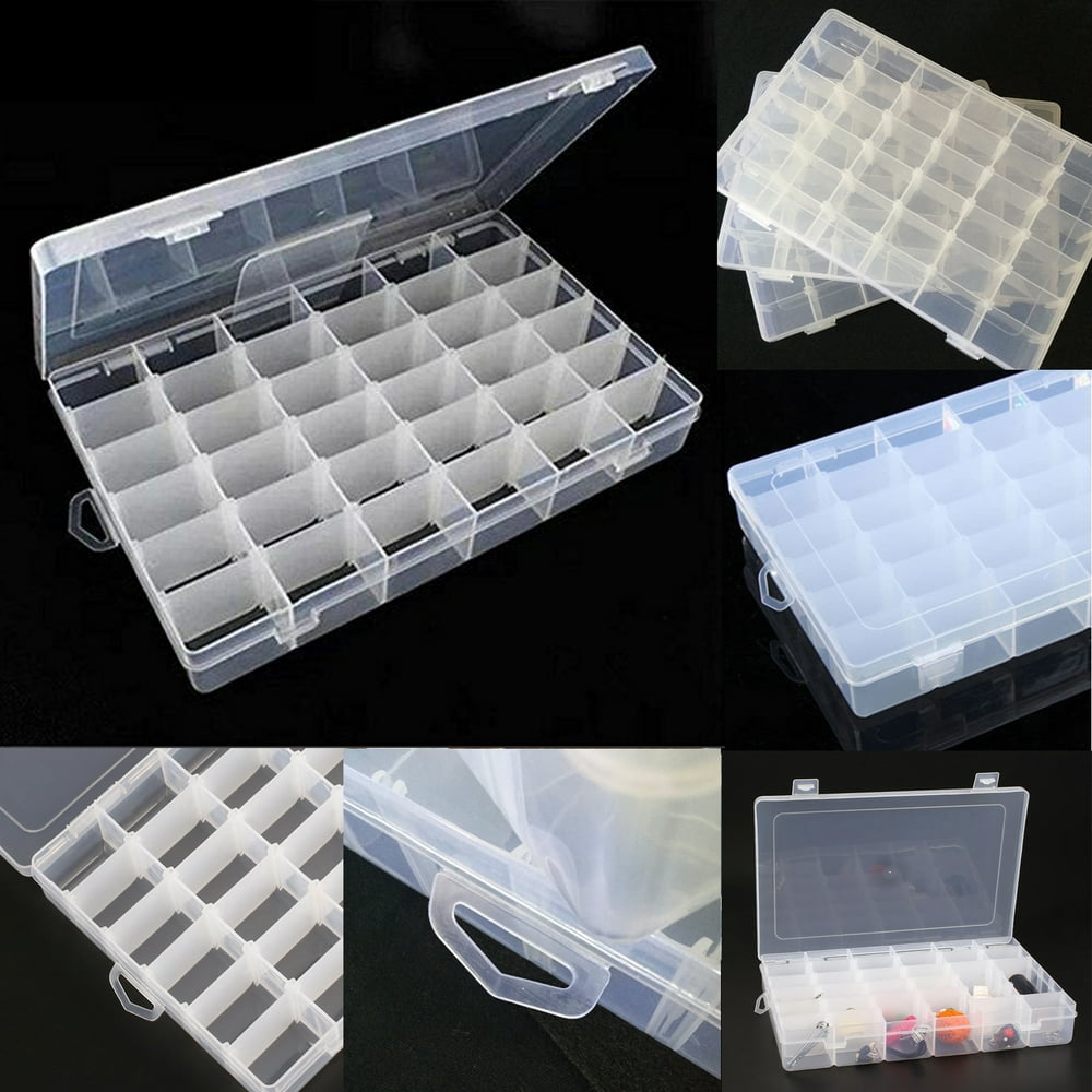 TSV 36 Slots Compartments Clear Plastic Adjustable Storage Box Case