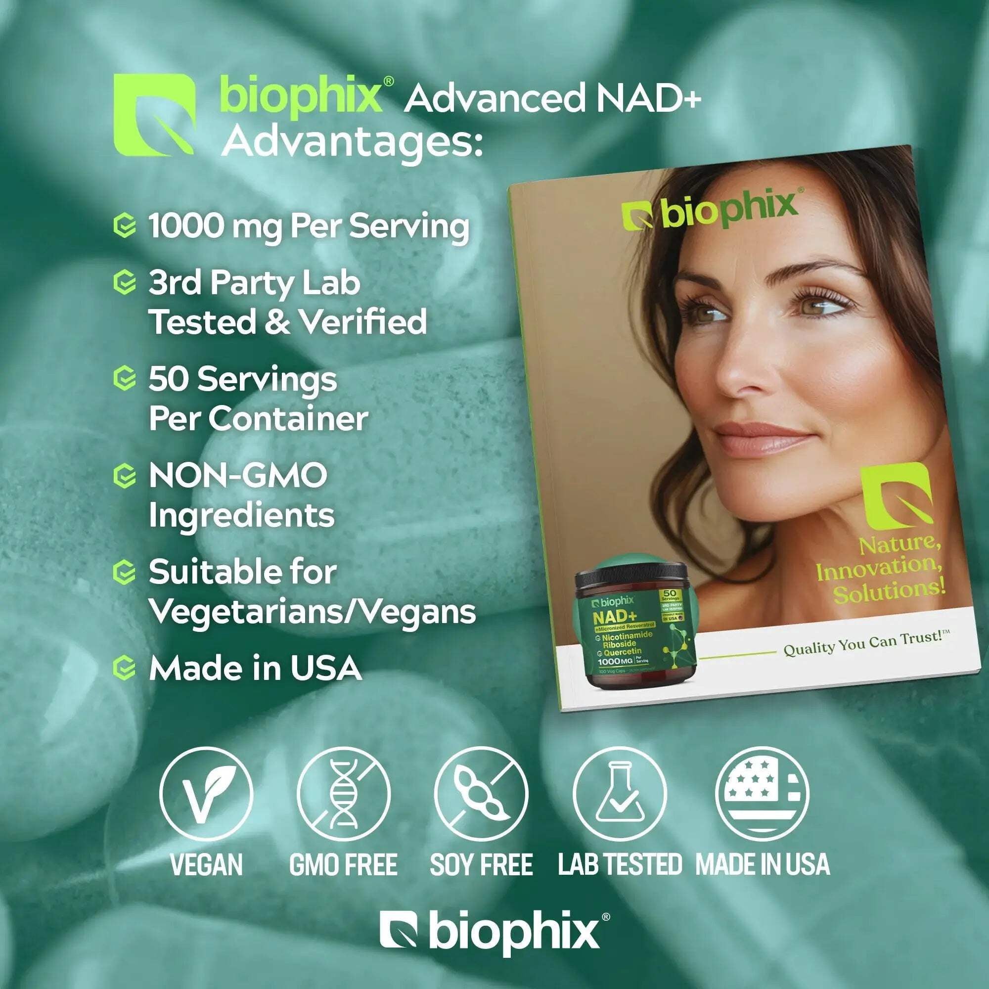 biophix NAD+ Micronized Resveratrol - Nicotinamide Riboside with Quercetin 1000mg per Serving 100 Veg Capsules