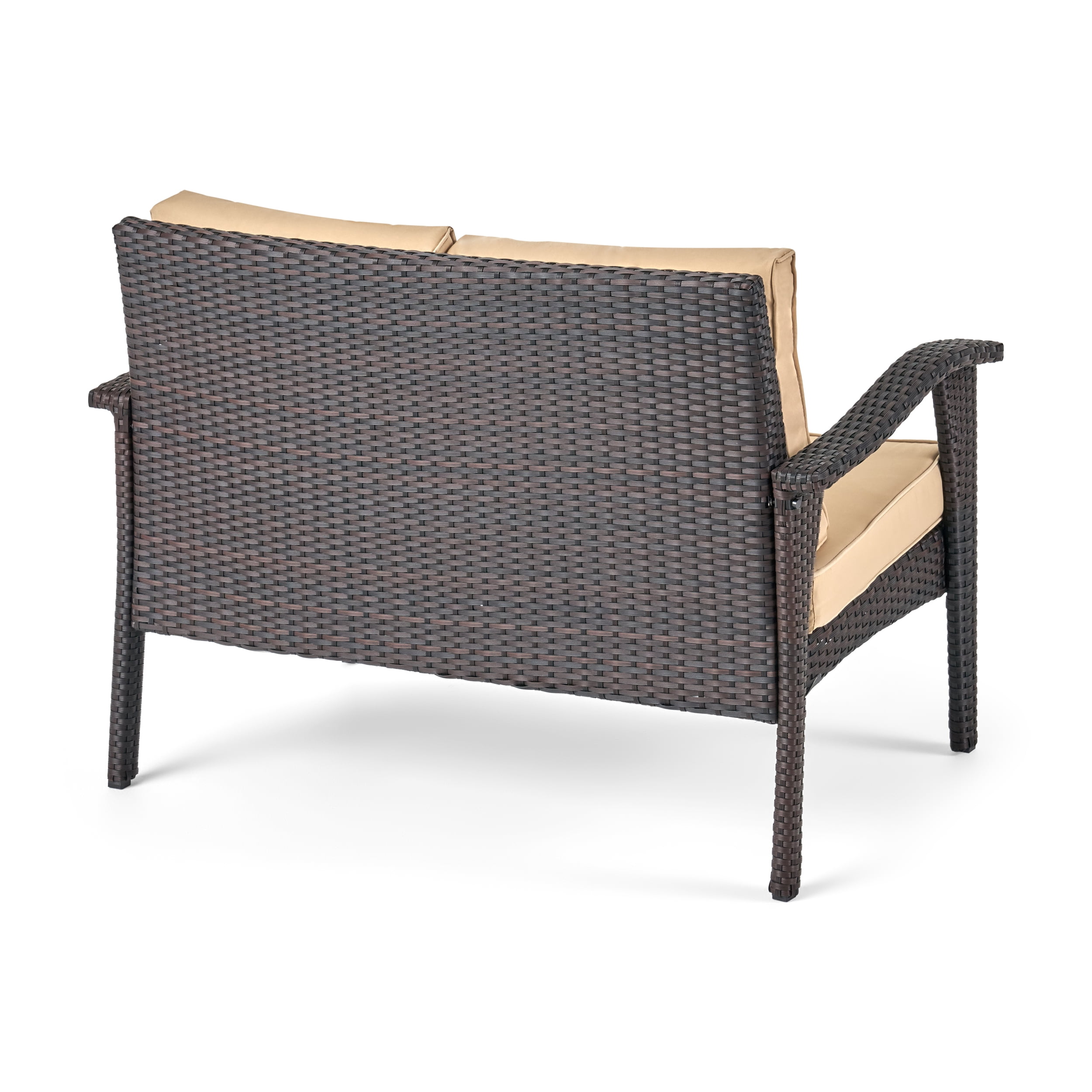 Kingsfield Outdoor 6 Seater Wicker Chat Set with Cushions, Brown and Tan