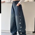 thumbnail image 6 of Frostluinai Wide Leg Barrel Pants for Girl 5-15Y Retro Wash Jeans Elastic Waist Stars Graphic Denim Pants Casual Summer Jeans with Pocket, 6 of 9
