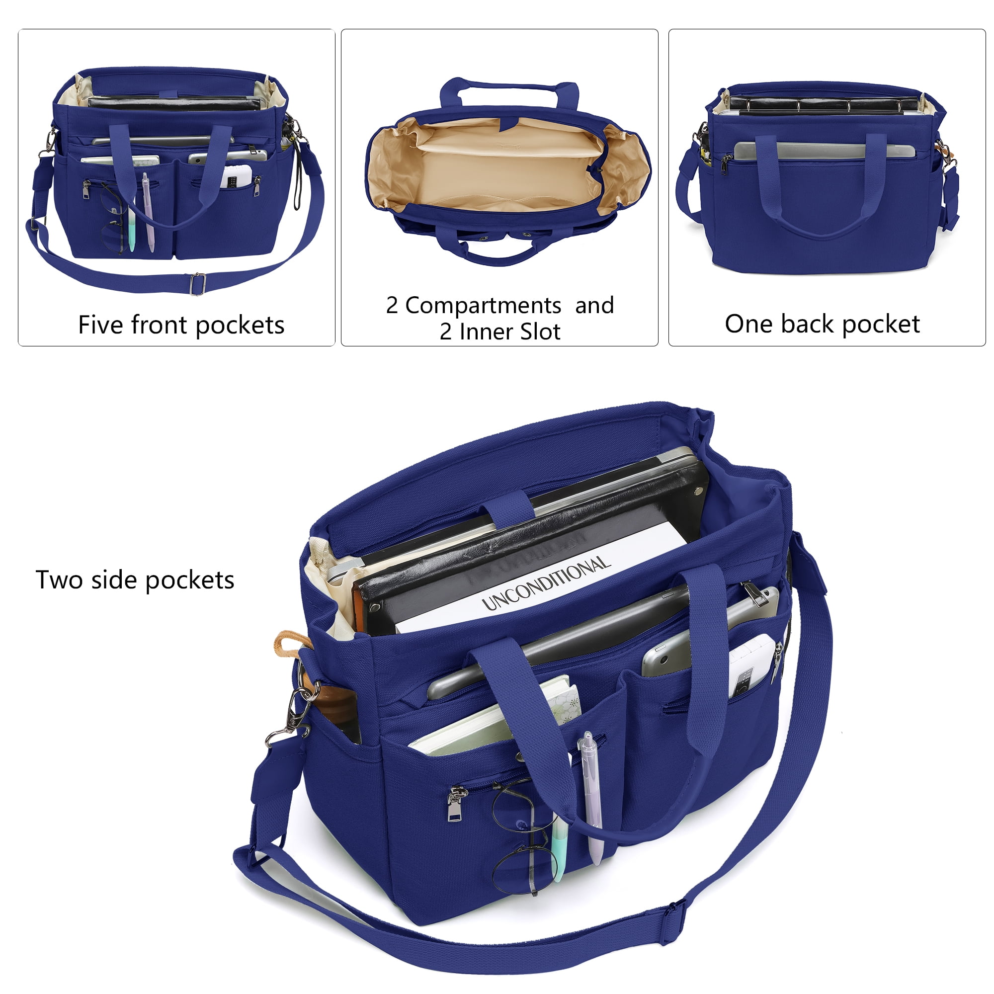 2pcs/set Women'S Large Canvas Tote Bag - Multi-Pocket Laptop Work Bag, Crossbody Shoulder Hobo Messenger Handbag, Purse for Travel, Gym, and Everyday Use