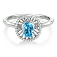 thumbnail image 2 of Gem Stone King 925 Sterling Silver Swiss Blue Topaz Ring for Women (1.03 Cttw, Oval 6X4MM, Gemstone November Birthstone, Size 7), 2 of 3