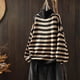 thumbnail image 2 of Suéteres Prolriy para mujer, suéter de cuello alto medio con contraste de rayas retro para mujer, suéter holgado informal de fondo, suéteres para mujer, tops para mujer negros, 2 of 4