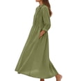 thumbnail image 5 of Daznico Women's Casual Linen Blend Midi Shirt Dress 3/4 Sleeve Button Down Pleated Detail Loose Fit Elegant Dress,XL, 5 of 7
