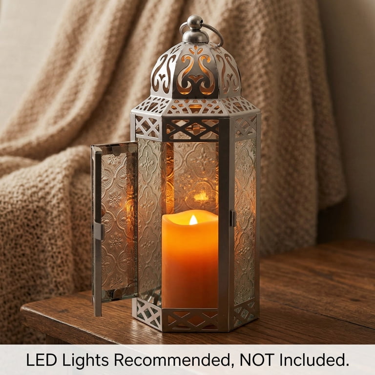 Vela Lanterns Moroccan Silver Lantern Candle Holder, 10.5" photo 6
