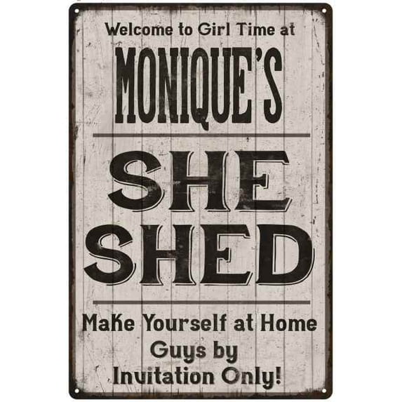 MONIQUE'S She Shed Sign Lady Cave Gift 8 x 12 High Gloss Metal 208120082337