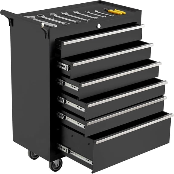 EastVita 24 Inch 6 Drawer Rolling Tool Box With Wheels Tool Storage Cart For Garage And Workshop