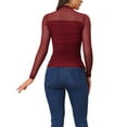 thumbnail image 3 of INSPIRE CHIC Mesh Top for Women's Solid Long Sleeve Mock Neck Sheer Panel with Side Shirring L Red, 3 of 6