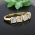 thumbnail image 3 of Cushion Cut Opal Wedding Band Yellow Gold Bezel Set Band October Birthstone Proposal Band Art Deco Half Eternity Stacking Matching Jewelry Christmas Gift For Mother, 3 of 5