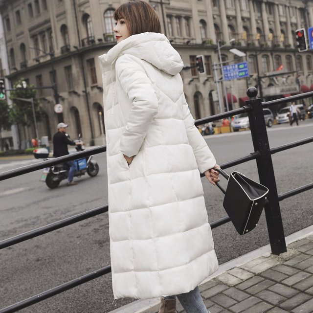 Chaqueta acolchada de algodón de plumón largo y grueso para mujer, de invierno, muy larga, hasta la rodilla, impermeable, resistente al viento, de corte ajustado