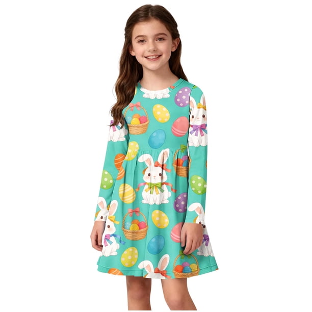 Vestido de manga larga con cuello redondo para niñas, vestido elástico de manga larga, corte A, estilo patinador con volantes, vestido de recital escolar, vestido de manga larga con cuello redondo par
