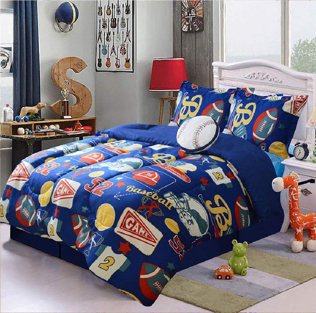 Details about   SHINICHISTAR Boys Comforter Set,Baseball and Football Bedding Queen Size for Tee 