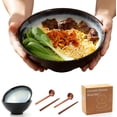 thumbnail image 3 of 8 Inch Ceramic Ramen Bowl Set of 2, 40oz  Bowls with Spoons & Chopsticks,Durable,Microwave & Dishwasher Safe, for Ramen,Pho,Salad,Soup,Noodles,Mixing bowls(Midnight), 3 of 6