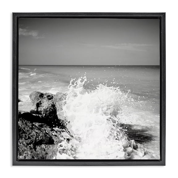 Stupell Industries Coastal Splashing Rough Waters Black Floating Frame Canvas Art, 18 x 18, by Susan Bryant