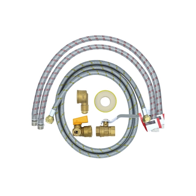 Kit de Instalación para Boiler de paso, Todo lo necesario para instalar un bolier de paso 5/16". Incluye 2x Mangueras para Boiler, 1x Manguera para uso general, 2x Válvulas, 1x Adaptador, 1x Cinta MEER KIT-005