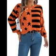 thumbnail image 2 of Suéter de Rayas con Hombros Caídos para Mujer, Suéter de Punto de Cuello Redondo Extragrande, Top Tipo Jersey. Color Naranja L, 2 of 10