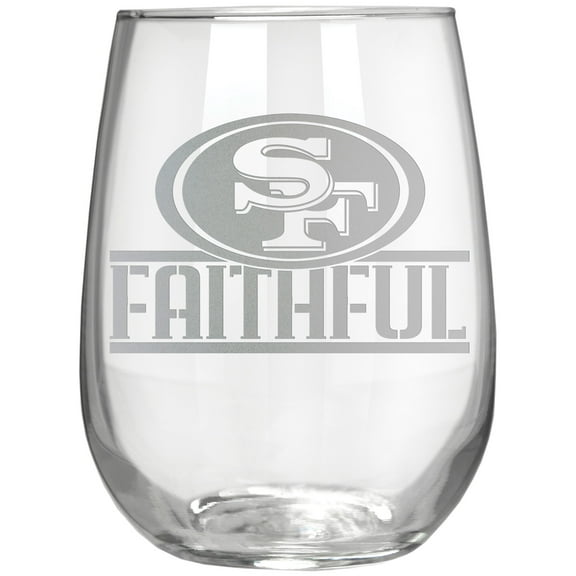 San Francisco 49ers Etched 17oz. Rally Cry Stemless Wine Glass