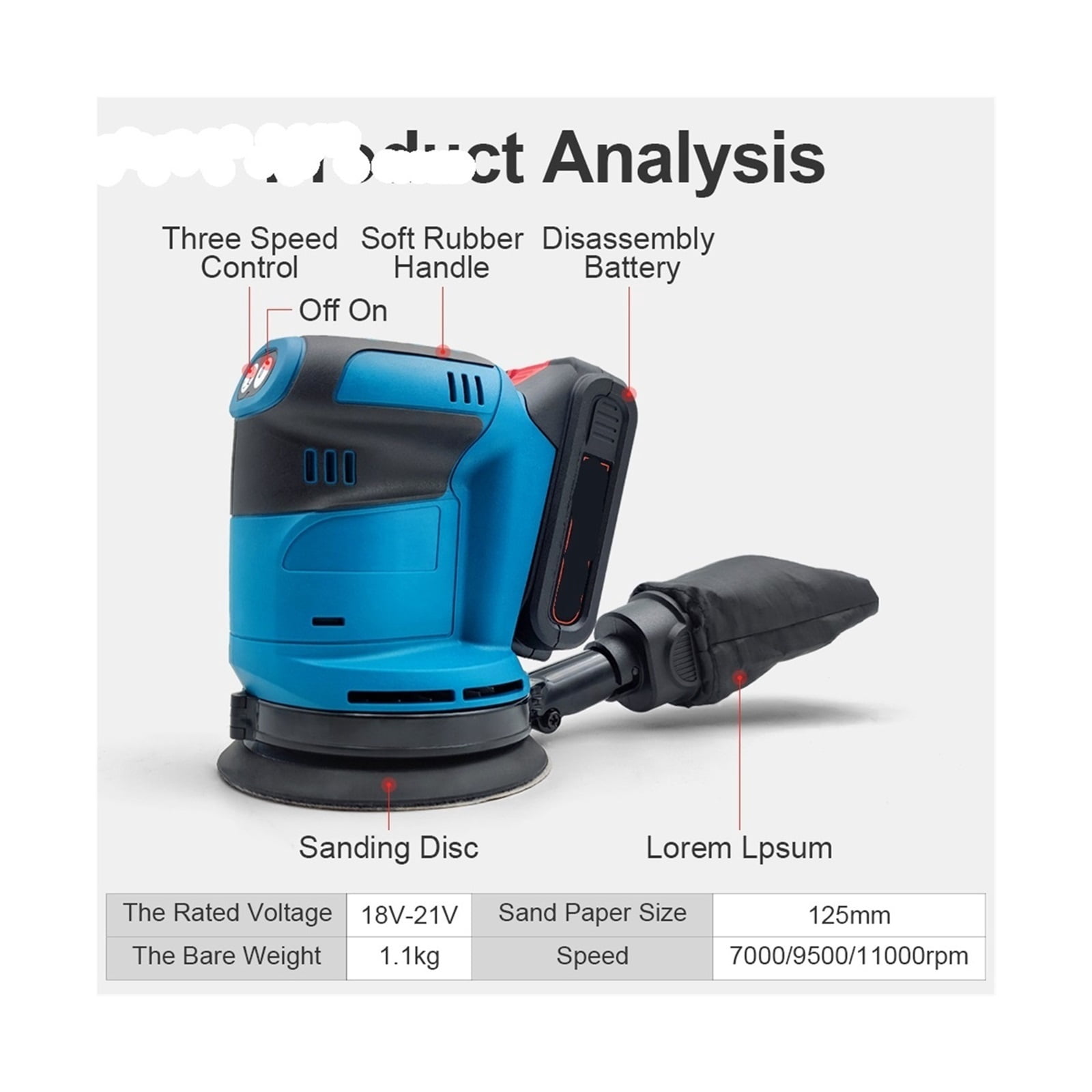 3-Speed 125mm Electric Sander Random Orbital Motor Wood Grinder Polishing Grinding Polisher Sanding Machine ,Low Vibration