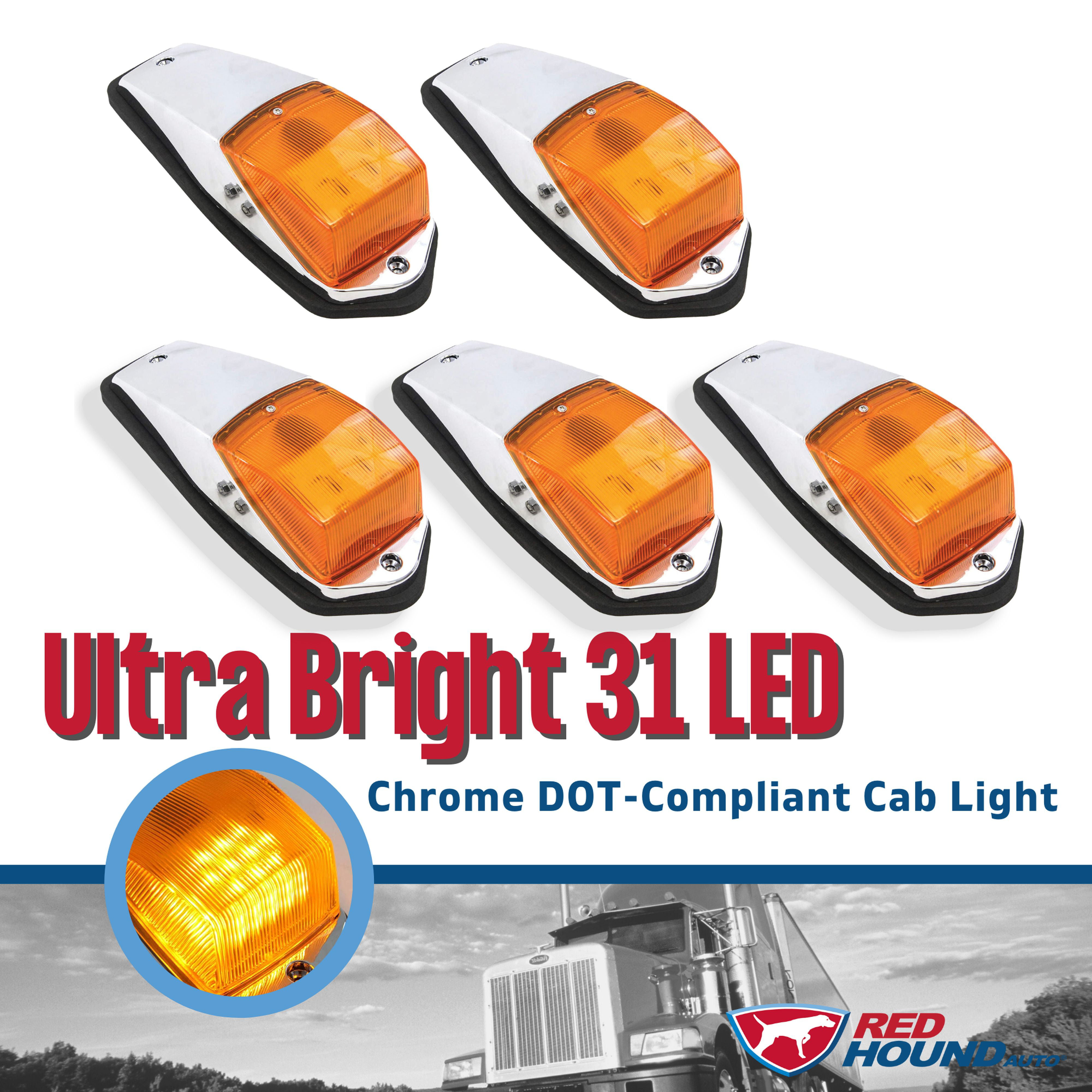 6 pcs Amber Chrome 31 LED Cab Marker Lights fits Peterbilt Kenworth Freightliner 