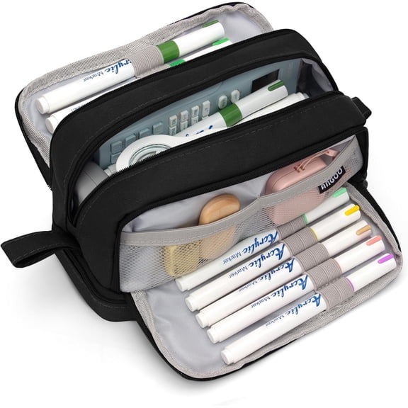 Tupukom Large Pencil Case Pencil Bag 4 Compartments Pencil Pouch with Zipper Portable Handle for Teens Adults Large Capacity Stationery Organizer Pen Pencil Case with Handle for Sch+ool