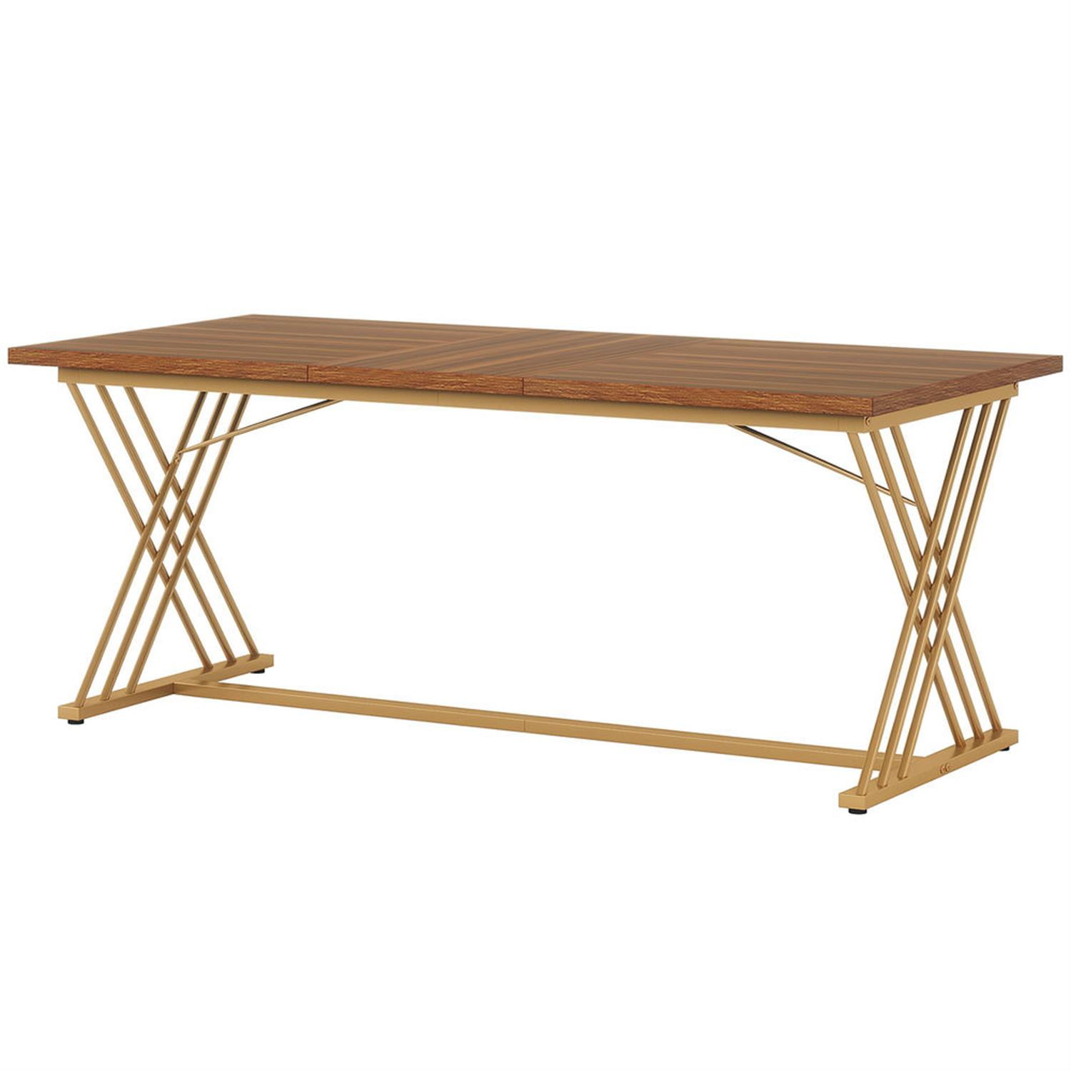 Demi Bonn 63" Executive Computer Desk with Metal Frame, Modern Duty Study Writing Gaming Table for Home Office, Brown