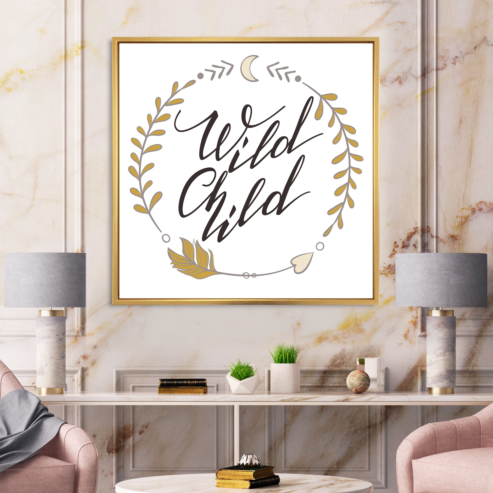 Designart 'Wild Child Under Arrows Circled' Traditional Framed Canvas Wall Art Print