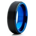 thumbnail image 2 of Silly Kings 6mm Black Brushed Tungsten Carbide Wedding Band Blue Inlay Stepped Edge Mens Ring 8.5, 2 of 4