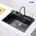thumbnail image 2 of COZY Kitchen Sink Whale Digital Waterfall Sink, Flying rain Waterfall Kitchen Sink with Pull Down Sprayhead Faucet and Pressurized Cup Washer, 33"×22″ Stainless Steel Single Bowl Sink, SS-BL10-332212, 2 of 21