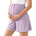 thumbnail image 2 of Women Maternity Shorts Soft Loose High Waist Drawstring Pants Summer Casual Lightweight Pregnancy Trousers Purple L, 2 of 7