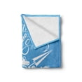 thumbnail image 2 of Adventure Soft Flannel Fleece Blanket, Cursive Written Words with Summer Holiday Items Surfboard Old Car Art on Blue, Cozy Plush for Indoor and Outdoor Use, 70" x 90", Blue and White, by Ambesonne, 2 of 6