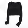 thumbnail image 2 of Kaemgyyd Long Sleeve Shirt for Women Trendy Solid V Neck Crop Tops Soft Slim Ribbed Pajamas Tee with Built in Bra, 2 of 4