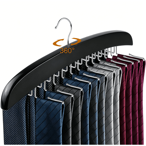 Wooden Tie Rack Hanger for Closet, Necktie Belt Organizer, Space Saving Holder for Bra Tank Top Camisole, Black, 1-Pack