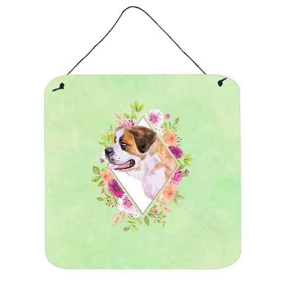 Carolines Treasures CK4346DS66 Saint Bernard Design1 Green Flowers Wall or Door Hanging Prints 6x6 multicolor