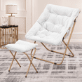 thumbnail image 3 of Monibloom Square Folding Faux Fur Saucer Chair with Ottoman for Adults, Comfy Fluffy Reading Chair for Bedroom Living Room Dorm, White, 3 of 10