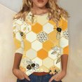 thumbnail image 2 of Raeneomay 3/4 Length Sleeve Womens Tops Women's Loose and Casual Printed Round Neck T-Shirt Top, 2 of 5