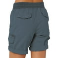 thumbnail image 3 of Frontwalk Cotton Linen Beach Shorts For Women High Waist Drawstring Casual Pure Color Shorts Summer Holiday Short Pants with Pockets S-3XL Dark Blue 2XL, 3 of 3