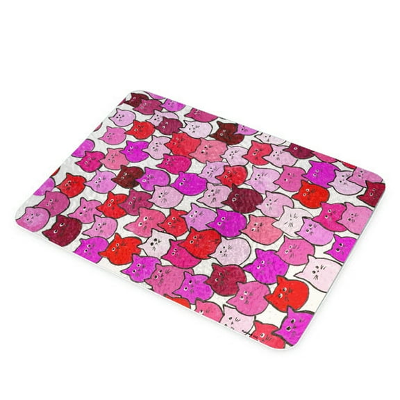 KuzmarK Glass Cheese Cutting Board 11"x7.75" - Very Hot Pink and Orange Chubby Kitties Art by Denise Every