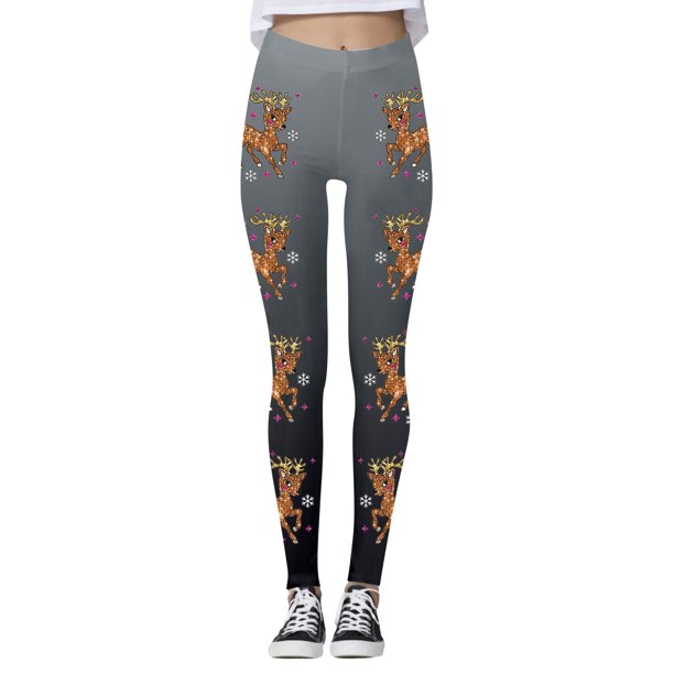 MKLEKYY Leggings con estampado de renos navideños para mujer, pantalones de yoga deportivos de cintura alta, mallas festivas para entrenamiento