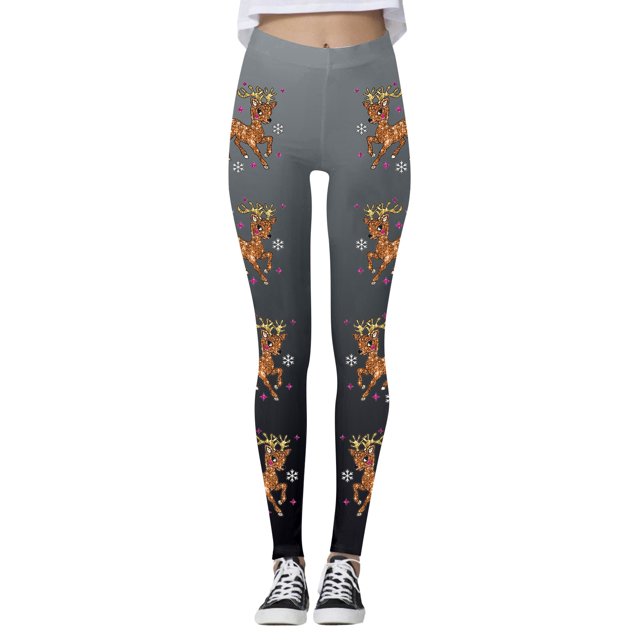 WILLBEST Leggings con Estampado de Renos Navideños para Mujer, Pantalones de Yoga de Cintura Alta, Mallas Deportivas Festivas, Cómodas Y Elásticas, Ropa Deportiva para Las Fiestas. Extra Grande